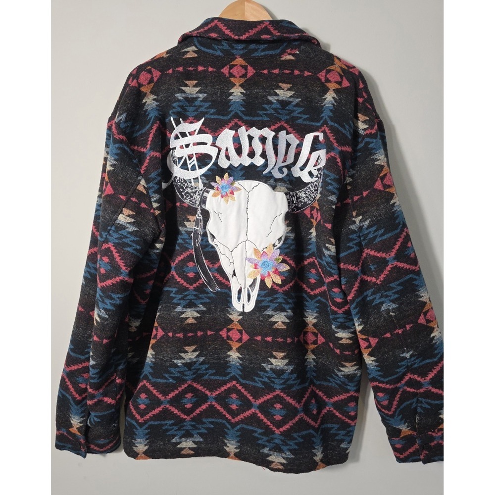 Savage Culture Western Aztec Jacket Embroidered Bull Skull Boho M/L - Picture 2 of 11